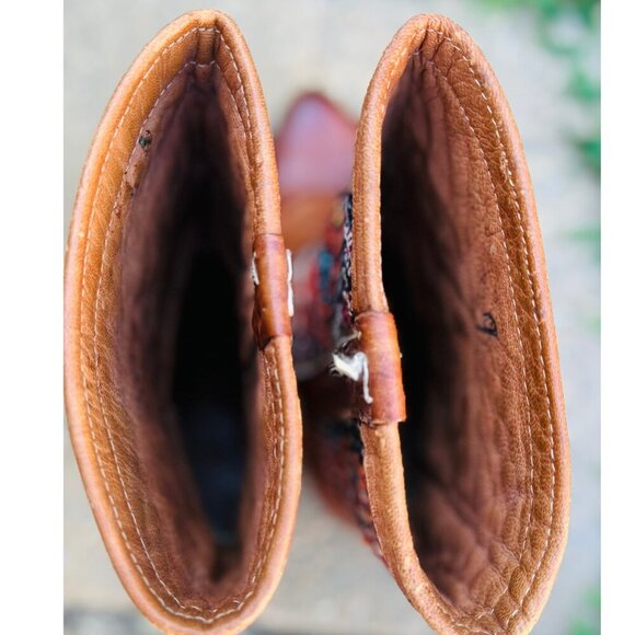 Boho Kilim Leather Western Boots Size 8.5 – Woven Tribal Cowgirl Style - Picture 4 of 8